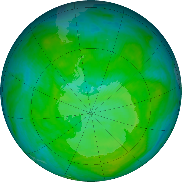 Antarctic ozone map for 03 January 1987